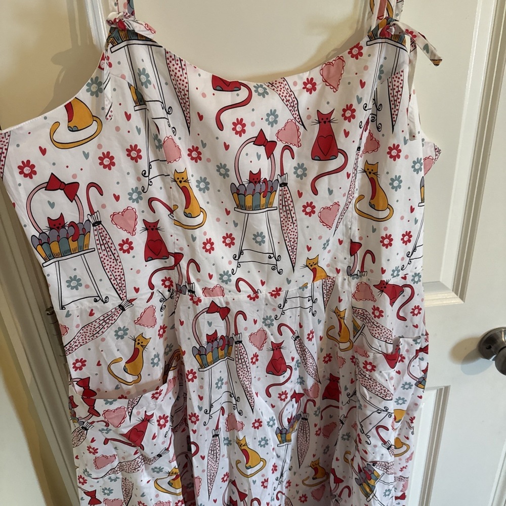 Unique Vintage Retro Cat Babydoll Tie Neck Dress Artsy Swing 3X 20 NWT - Picture 2 of 9